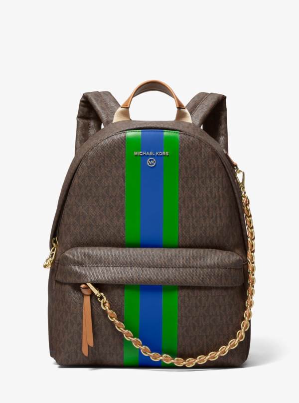Damske Batohy Michael Kors Slater Medium Signature Logo Stripe Zelene - Kabelky Michael Kors Lacne | YGRKE-6018